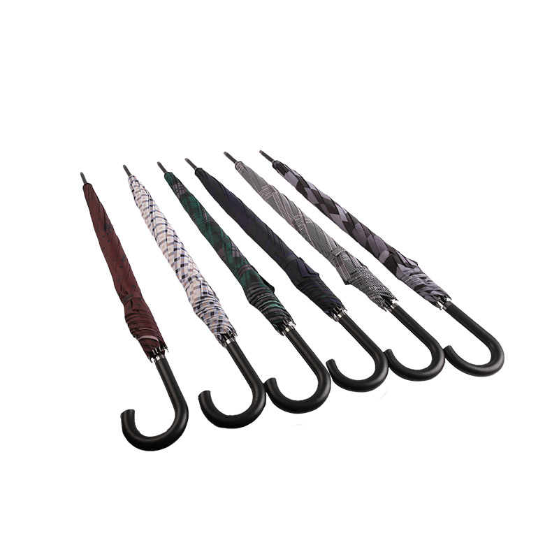 다크 그레이 체크 무늬 명주 일자형 우산-0E6B0351