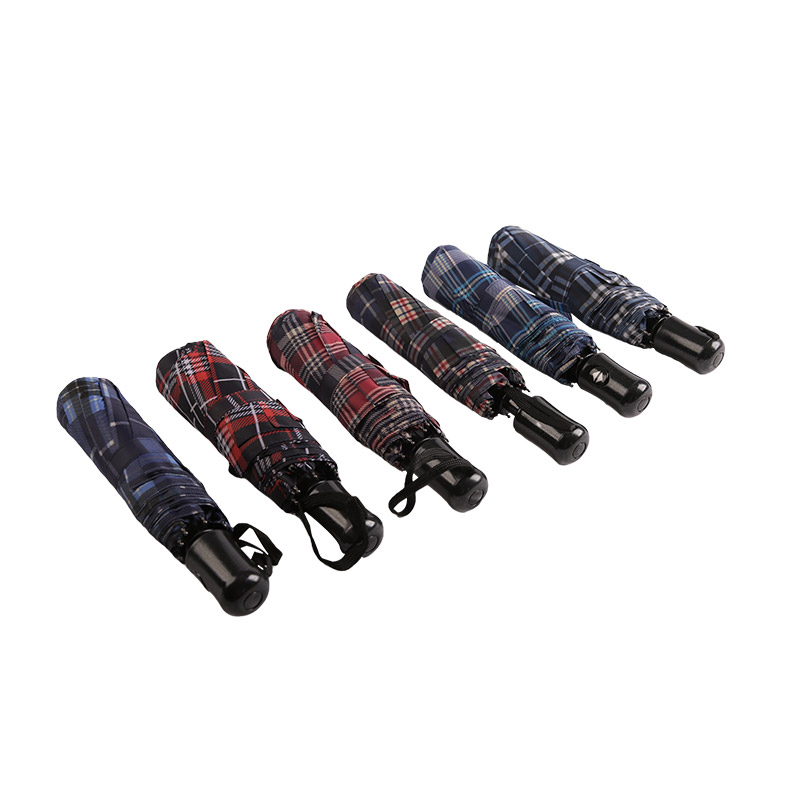 줄무늬 격자 수축 명주 삼단 우산-0E6B0432