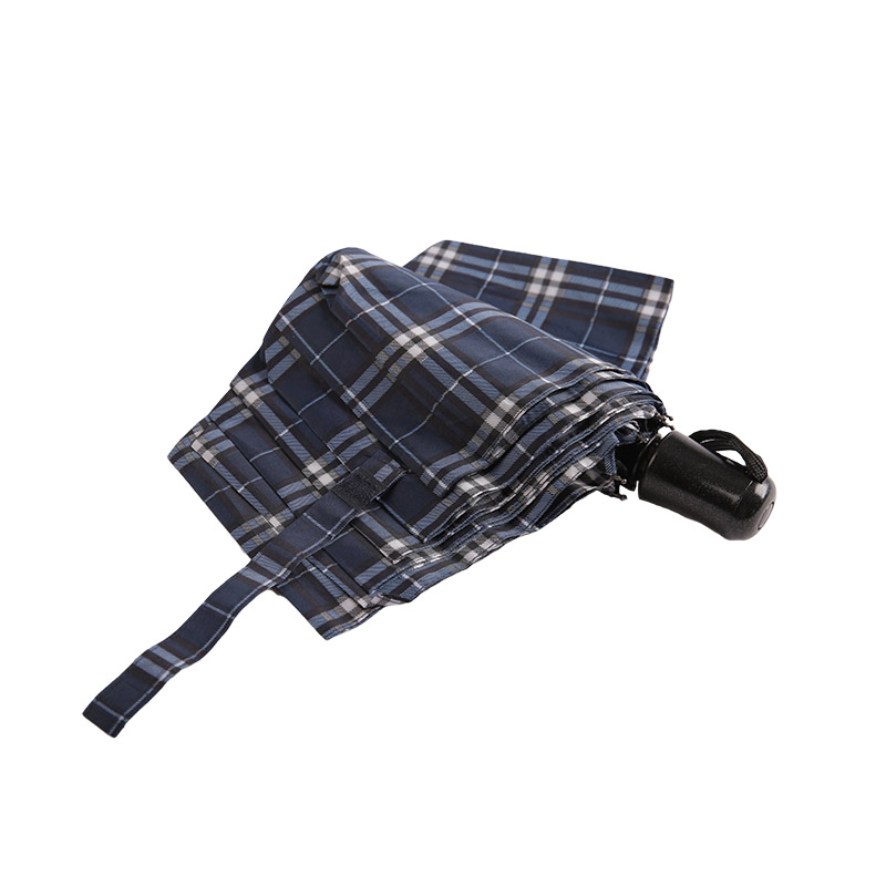 줄무늬 격자 수축 명주 삼단 우산-0E6B0432