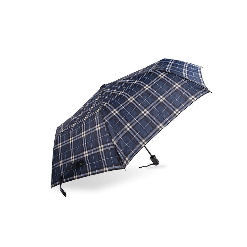 줄무늬 격자 수축 명주 삼단 우산-0E6B0432