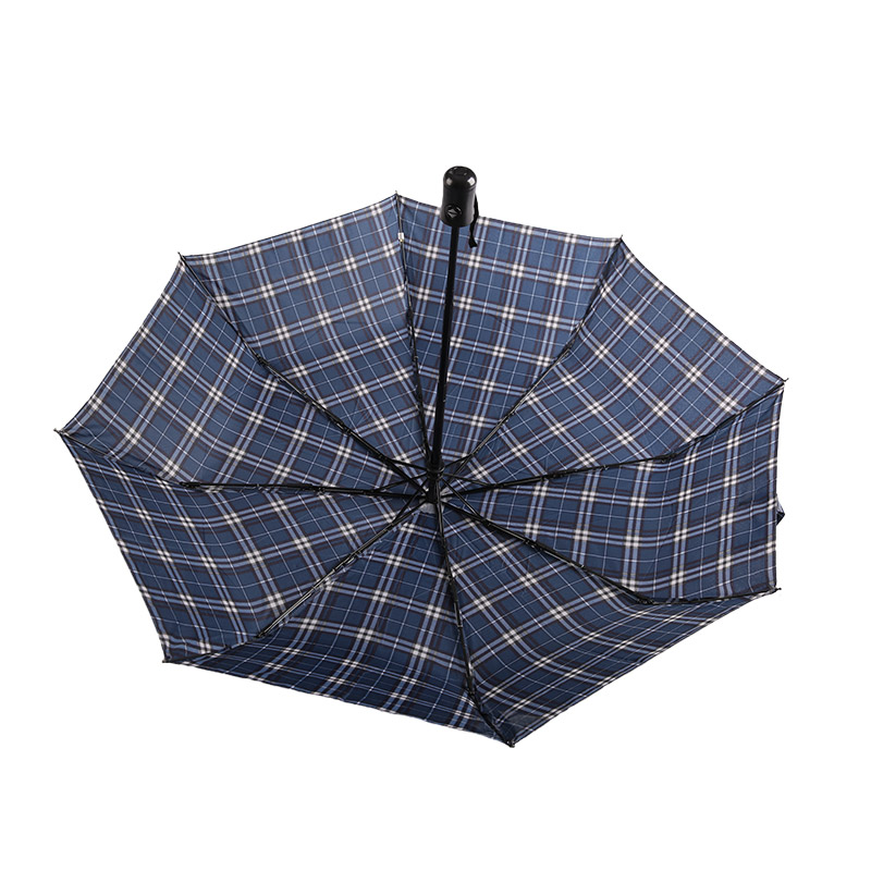 줄무늬 격자 수축 명주 삼단 우산-0E6B0432