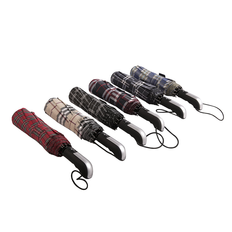 짙은 줄무늬 체크 명주 삼단 우산-0E6B0533