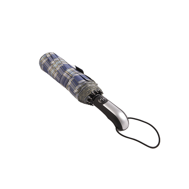 짙은 줄무늬 체크 명주 삼단 우산-0E6B0533